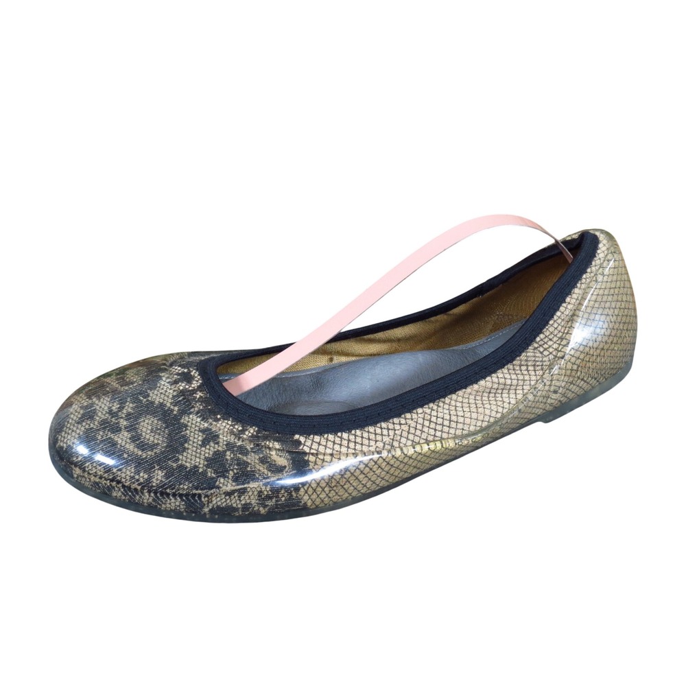 Ja-Vie Jelly Women Ballet Flat Size 39 Travel Water Resistant Gold Black Lace